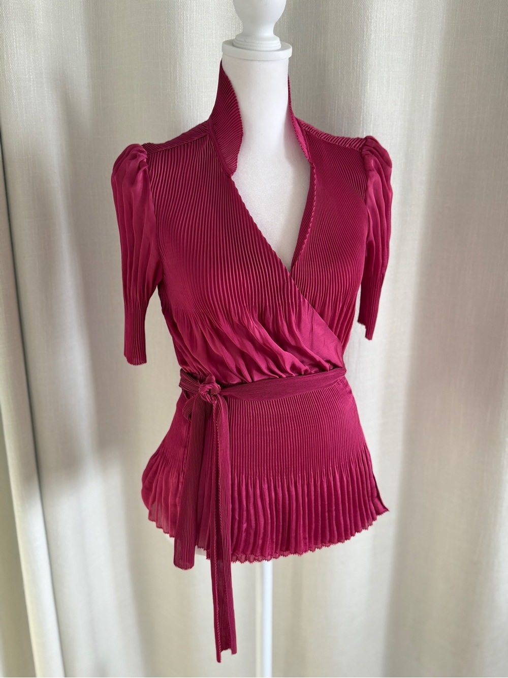 Diane Von Furstenberg Pleated Wrap Top in Raspberry
